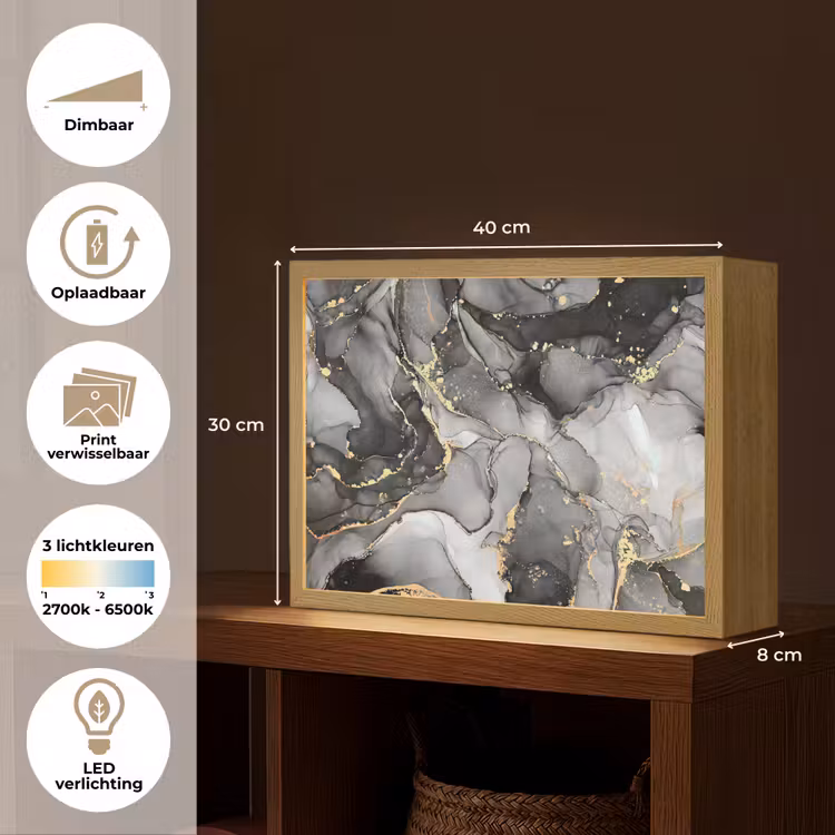 Lightbox - Wandlamp - Marmer - Zwart - Goud - Grijs — 10