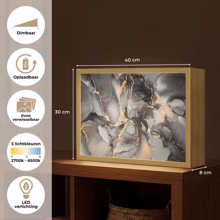 Lightbox - Wandlamp - Grijs - Luxe  - Goud - Marmer — 10