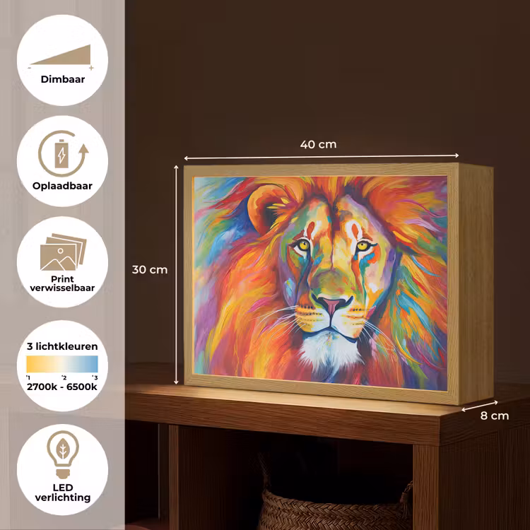 Lightbox - Wandlamp - Leeuw - Dieren - Olieverf - Regenboog — 10