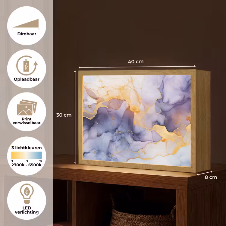 Lightbox - Wandlamp - Marmer - Paars - Lila - Goud - Abstract — 10