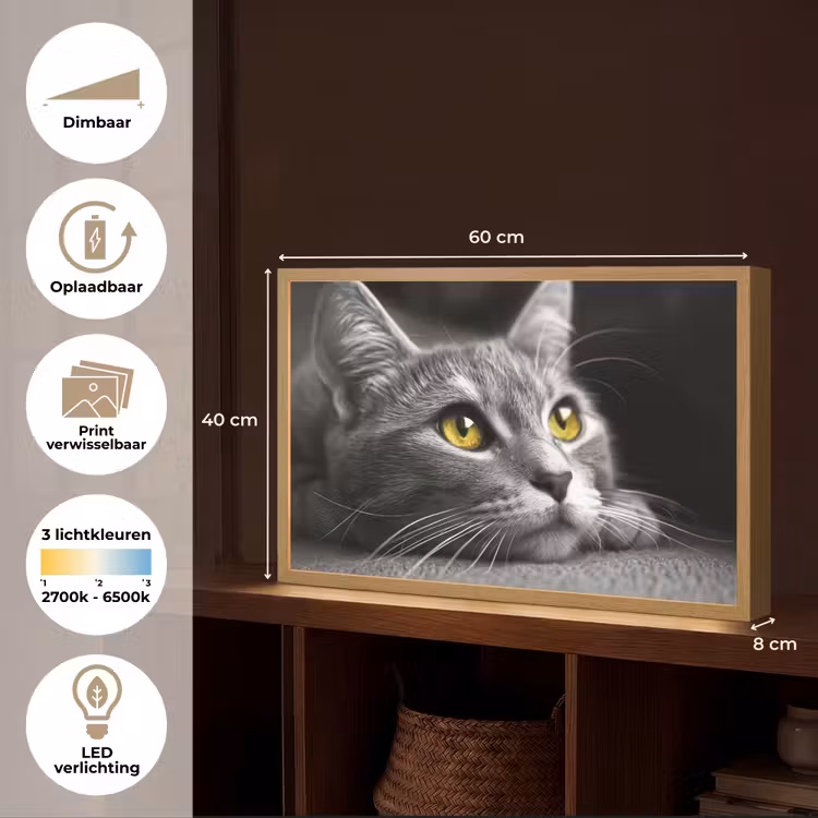 Lightbox - Wandlamp - Kat - Zwart - Wit - Dieren - Natuur — 10