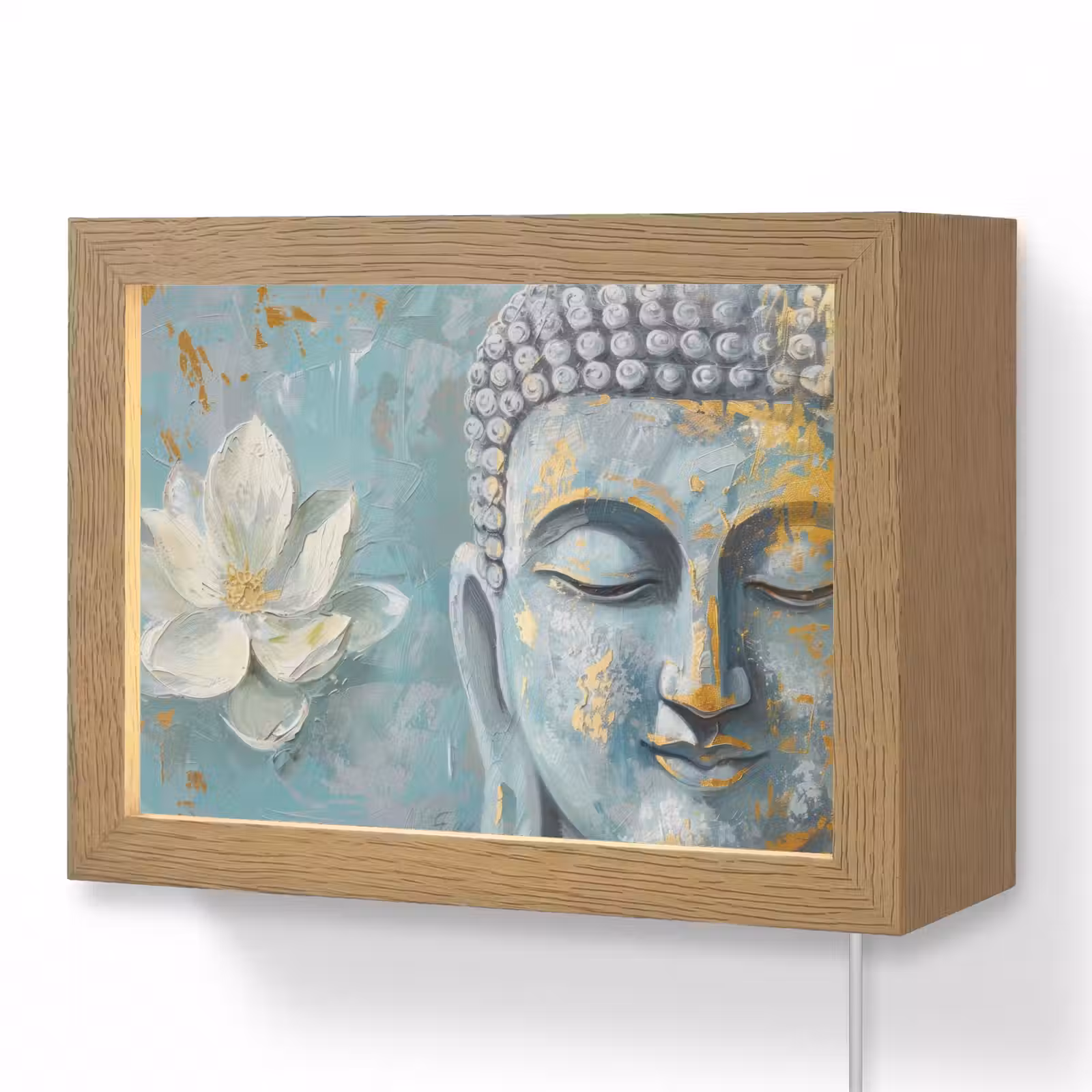 Lightbox - Wandlamp - Boeddha - Bloem - Lotus - Goud - Blauw — 1
