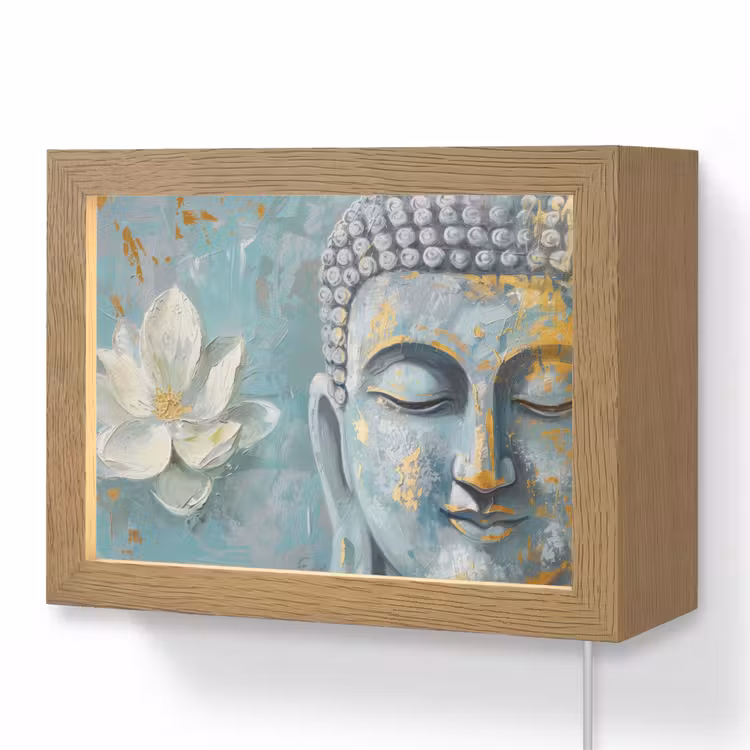 Lightbox - Wandlamp - Boeddha - Bloem - Lotus - Goud - Blauw — 1