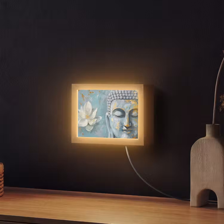 Lightbox - Wandlamp - Boeddha - Bloem - Lotus - Goud - Blauw — 2