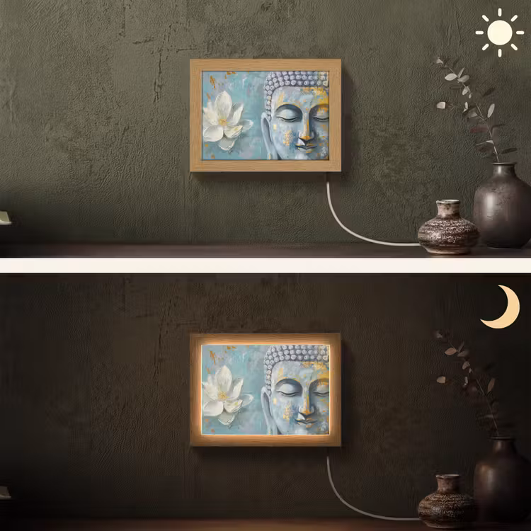 Lightbox - Wandlamp - Boeddha - Bloem - Lotus - Goud - Blauw — 3