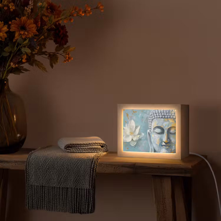 Lightbox - Wandlamp - Boeddha - Bloem - Lotus - Goud - Blauw — 5