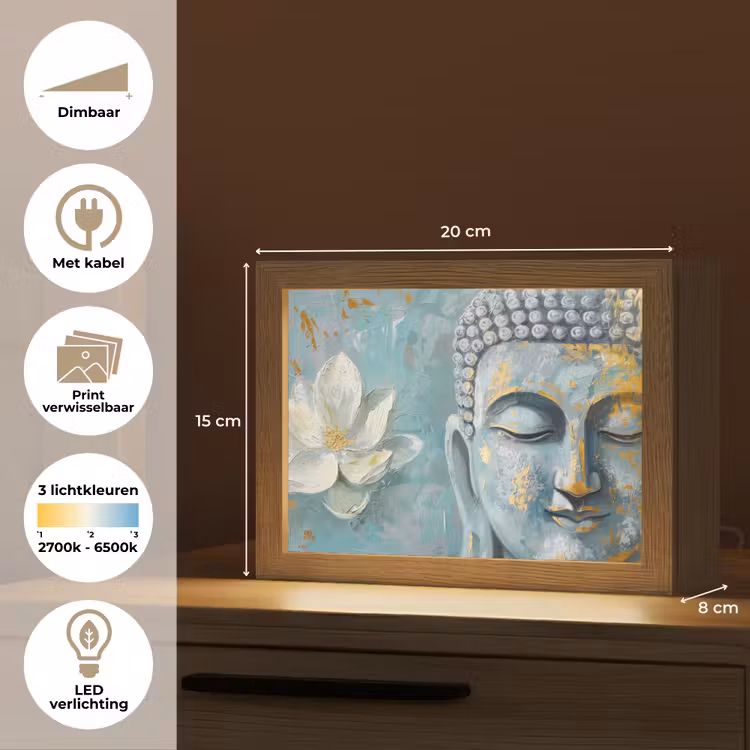 Lightbox - Wandlamp - Boeddha - Bloem - Lotus - Goud - Blauw — 9