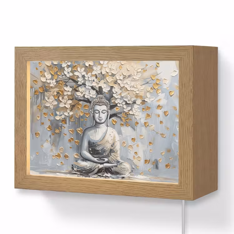 Lightbox - Wandlamp - Boeddha - Bloemen - Boom - Goud - Modern — 1