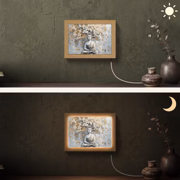 Lightbox - Wandlamp - Boeddha - Bloemen - Boom - Goud - Modern — 3