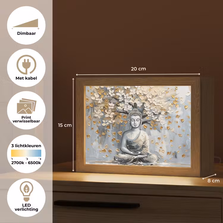 Lightbox - Wandlamp - Boeddha - Bloemen - Boom - Goud - Modern — 9