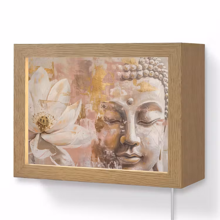 Lightbox - Wandlamp - Buddha - Bloem - Goud - Roze - Abstract — 1
