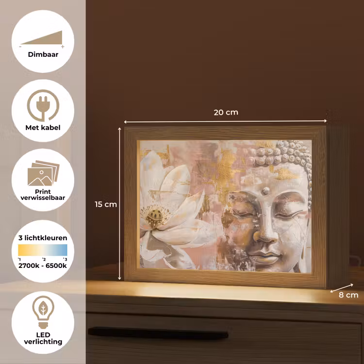Lightbox - Wandlamp - Buddha - Bloem - Goud - Roze - Abstract — 9