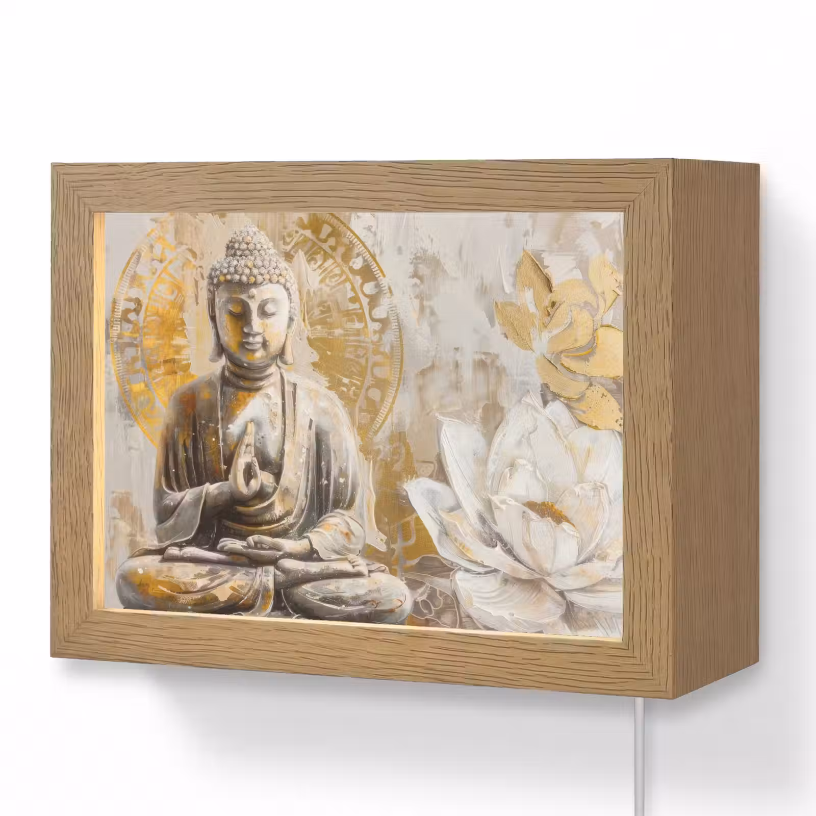 Lightbox - Wandlamp - Boeddha - Bloem - Lotus - Wit - Goud - Zen — 1