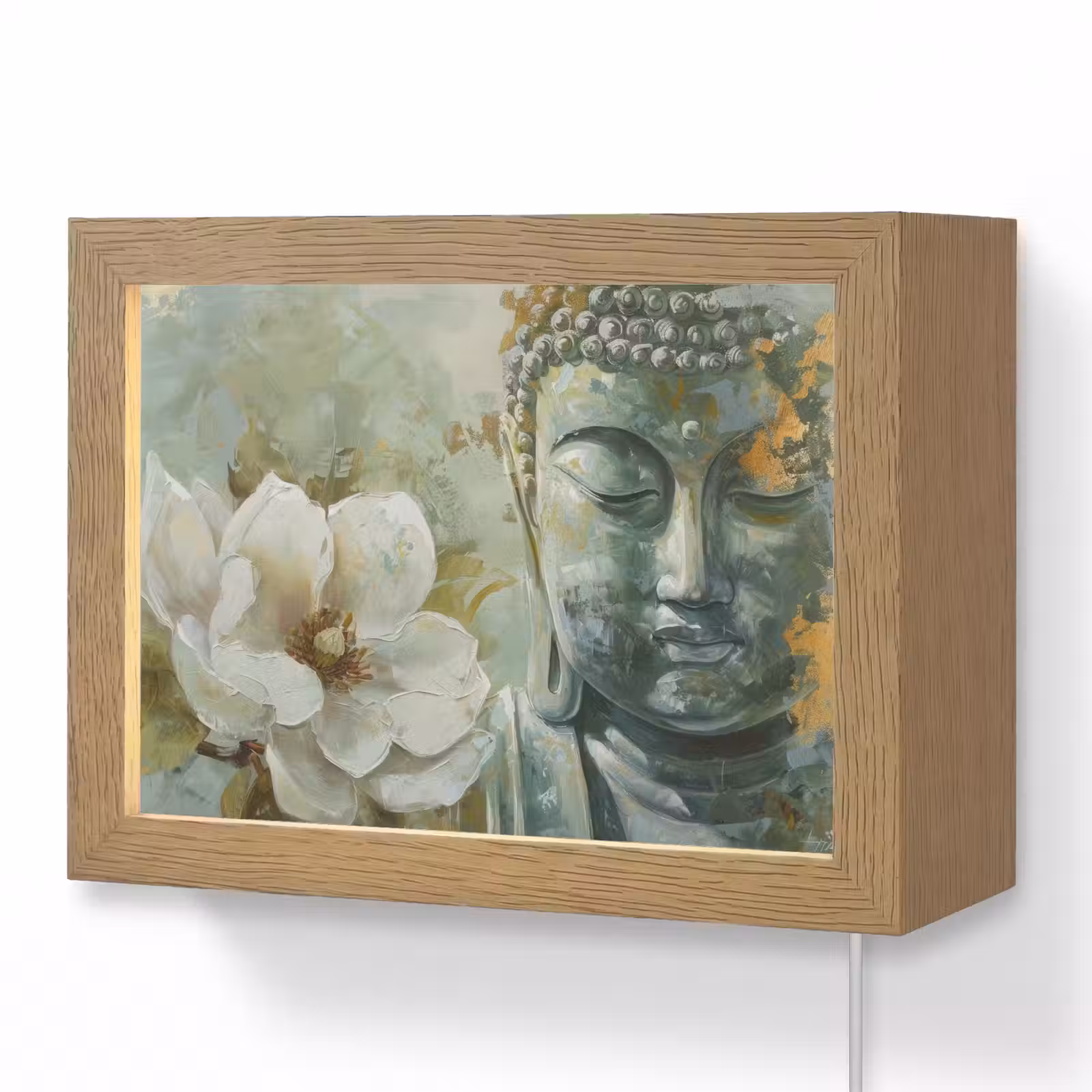 Lightbox - Wandlamp - Boeddha - Groen - Lotusbloem - Wit — 1