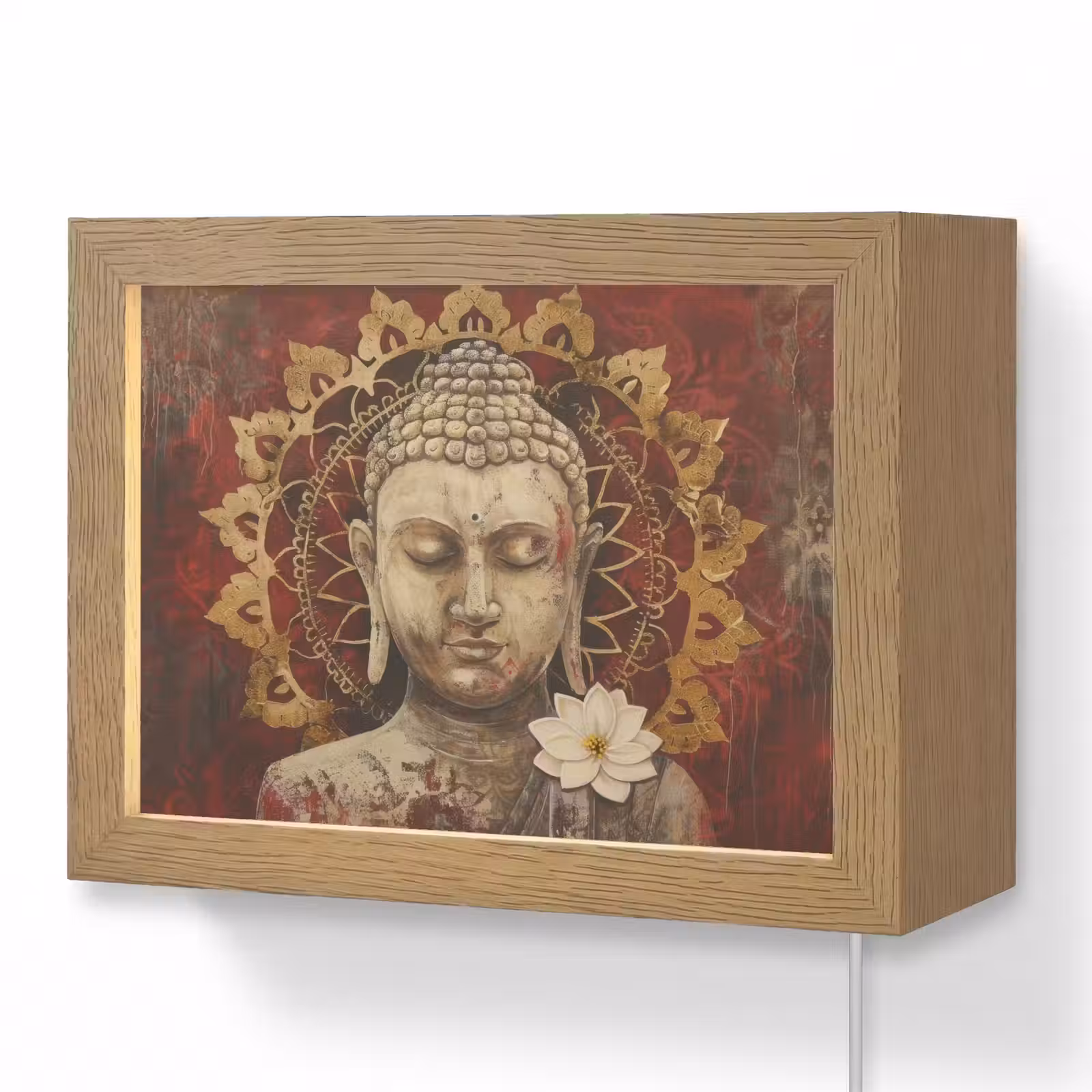 Lightbox - Wandlamp - Boeddha - Mandala - Bloem - Rood - Goud - Zen — 1