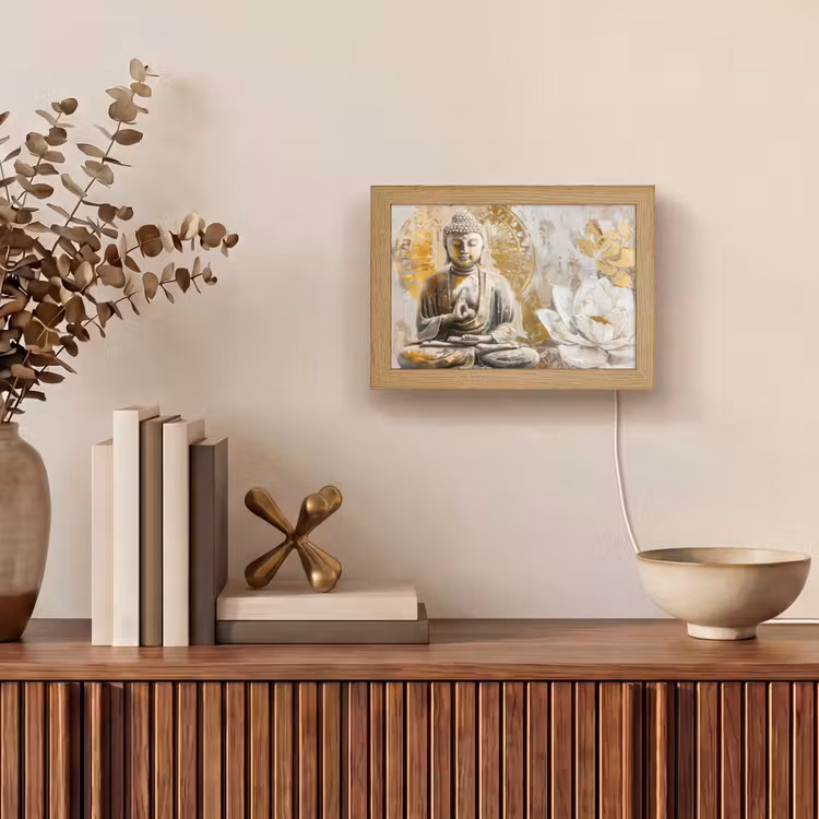 Lightbox - Wandlamp - Boeddha - Bloem - Lotus - Wit - Goud - Zen — 4