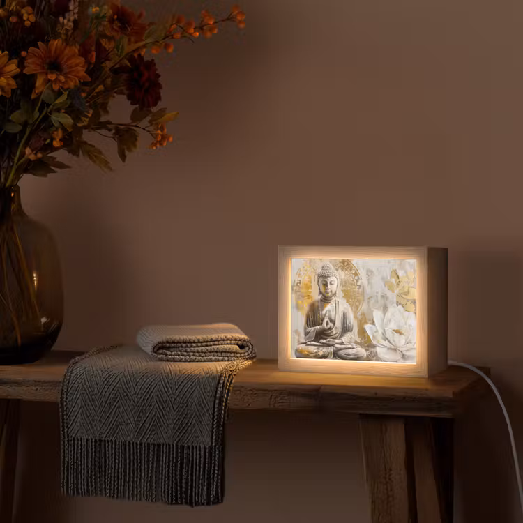 Lightbox - Wandlamp - Boeddha - Bloem - Lotus - Wit - Goud - Zen — 5