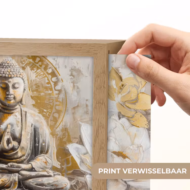 Lightbox - Wandlamp - Boeddha - Bloem - Lotus - Wit - Goud - Zen — 6