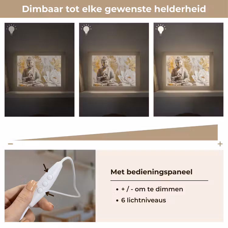 Lightbox - Wandlamp - Boeddha - Bloem - Lotus - Wit - Goud - Zen — 8