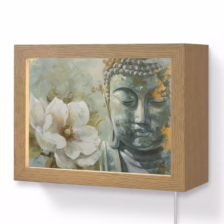 Lightbox - Wandlamp - Boeddha - Groen - Lotusbloem - Wit — 1