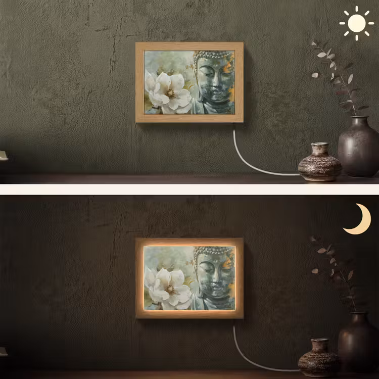 Lightbox - Wandlamp - Boeddha - Groen - Lotusbloem - Wit — 3