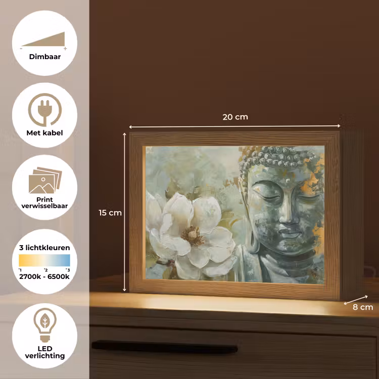 Lightbox - Wandlamp - Boeddha - Groen - Lotusbloem - Wit — 9