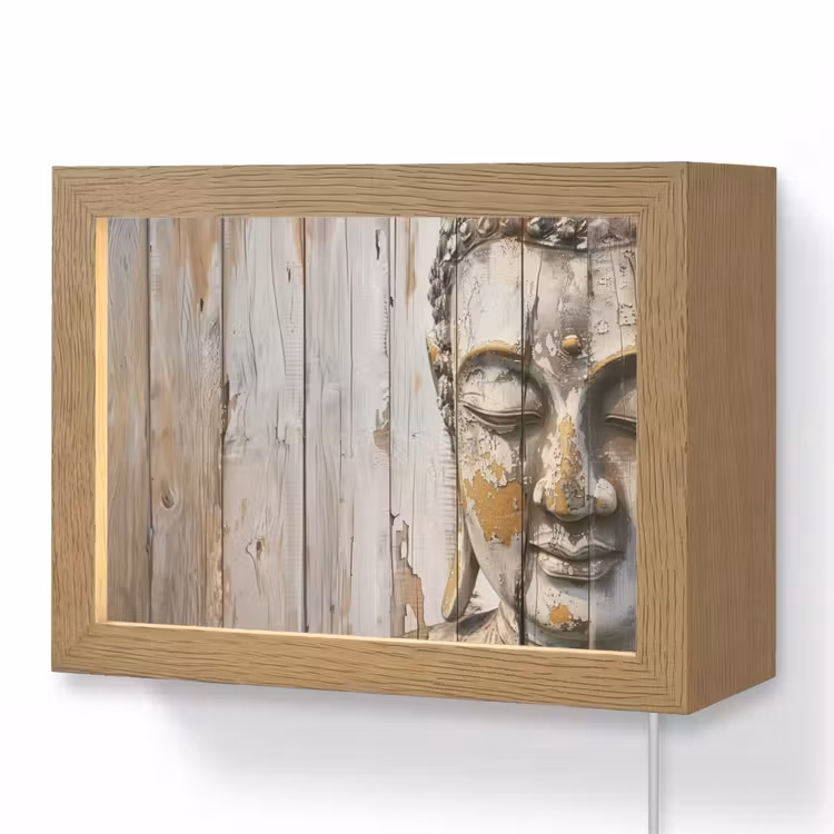 Lightbox - Wandlamp - Boeddha - Houtlook - Modern - Industrieel — 1