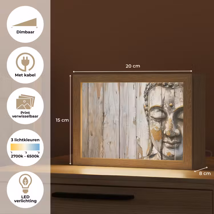 Lightbox - Wandlamp - Boeddha - Houtlook - Modern - Industrieel — 9