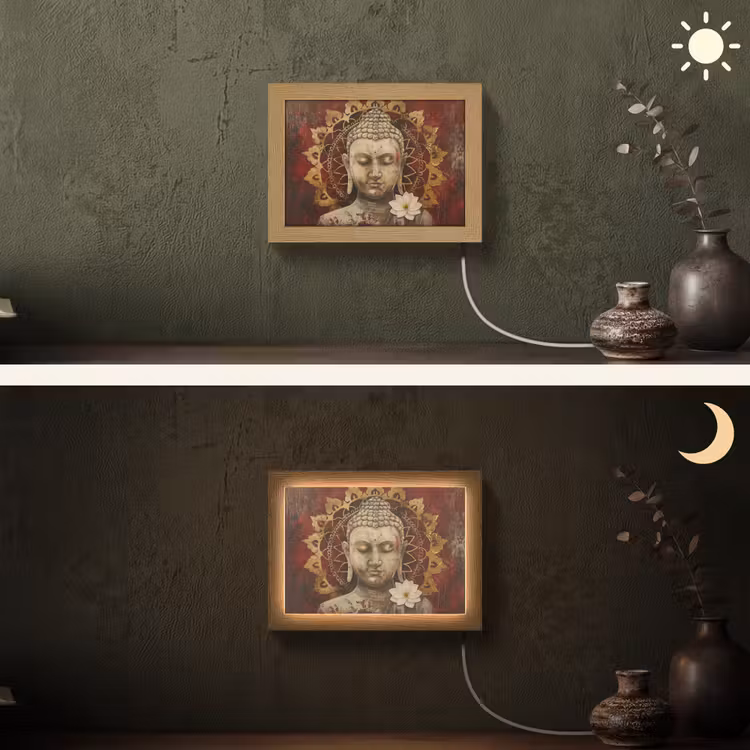 Lightbox - Wandlamp - Boeddha - Mandala - Bloem - Rood - Goud - Zen — 3