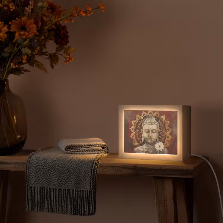 Lightbox - Wandlamp - Boeddha - Mandala - Bloem - Rood - Goud - Zen — 5