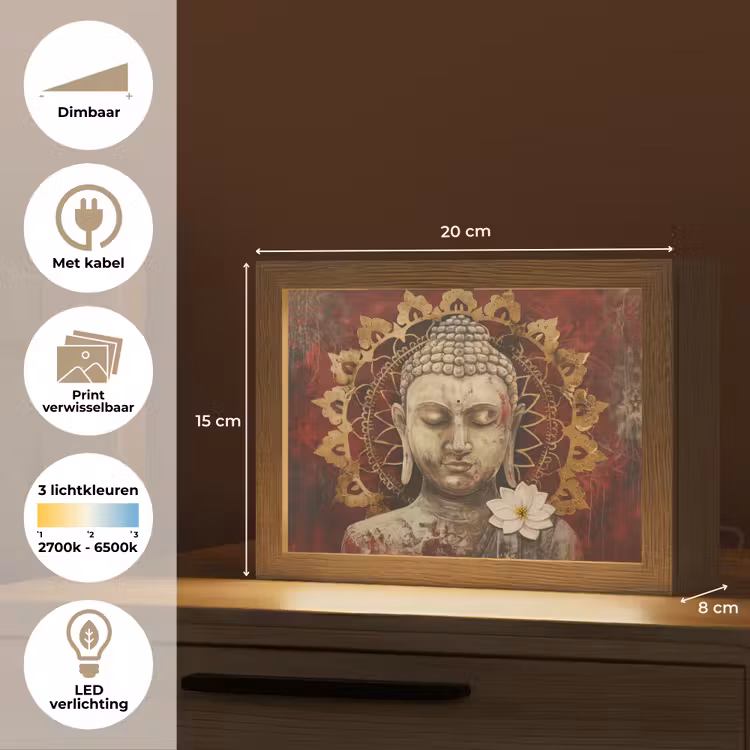 Lightbox - Wandlamp - Boeddha - Mandala - Bloem - Rood - Goud - Zen — 9