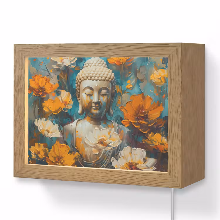 Lightbox - Wandlamp - Buddha - Bloemen - Kleurrijk - Modern — 1