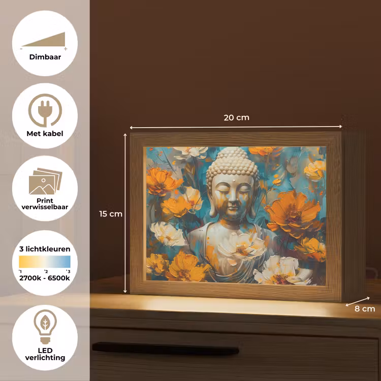 Lightbox - Wandlamp - Buddha - Bloemen - Kleurrijk - Modern — 9