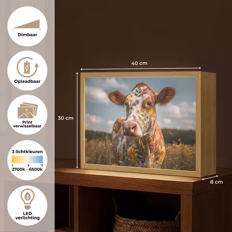 Lightbox - Wandlamp - Koe - Bloemen - Weiland — 10