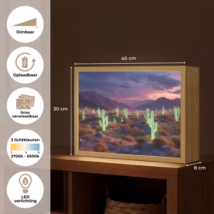 Lightbox - Wandlamp - Neon cactussen - Woestijn - Zonsondergang — 10