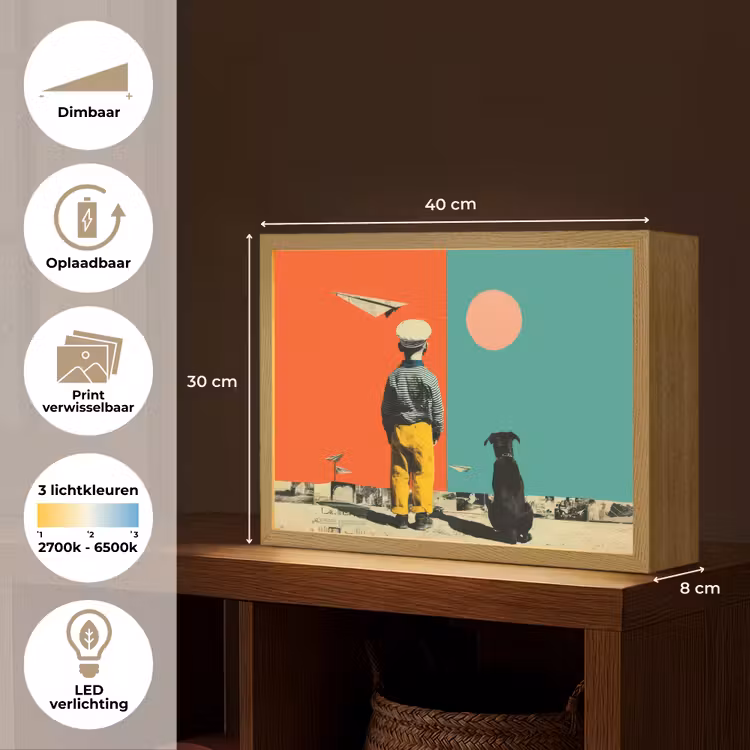 Lightbox - Wandlamp - Retro - Jongen - Hond - Rood - Groen — 10
