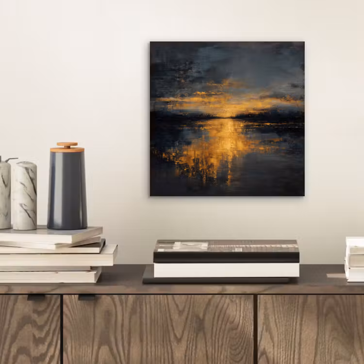 Aluminium schilderij - Gouden Reflectie op Water — 2