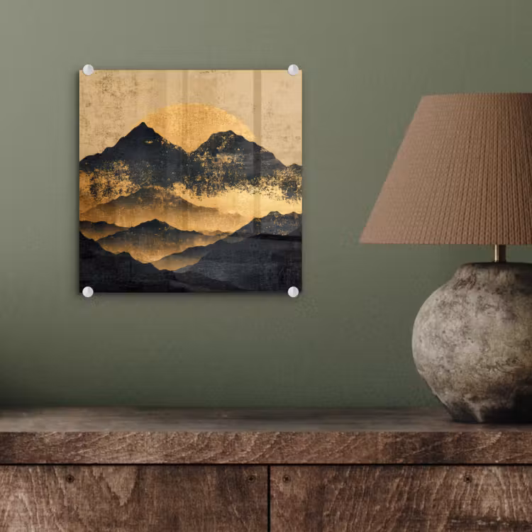 Glas schilderij - Gouden Bergen bij Maanlicht — 4
