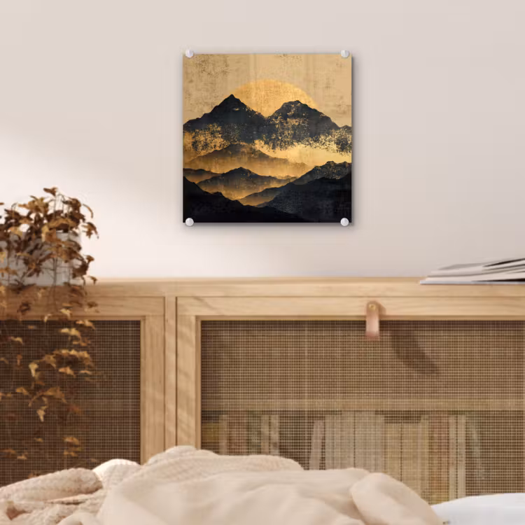 Glas schilderij - Gouden Bergen bij Maanlicht — 5