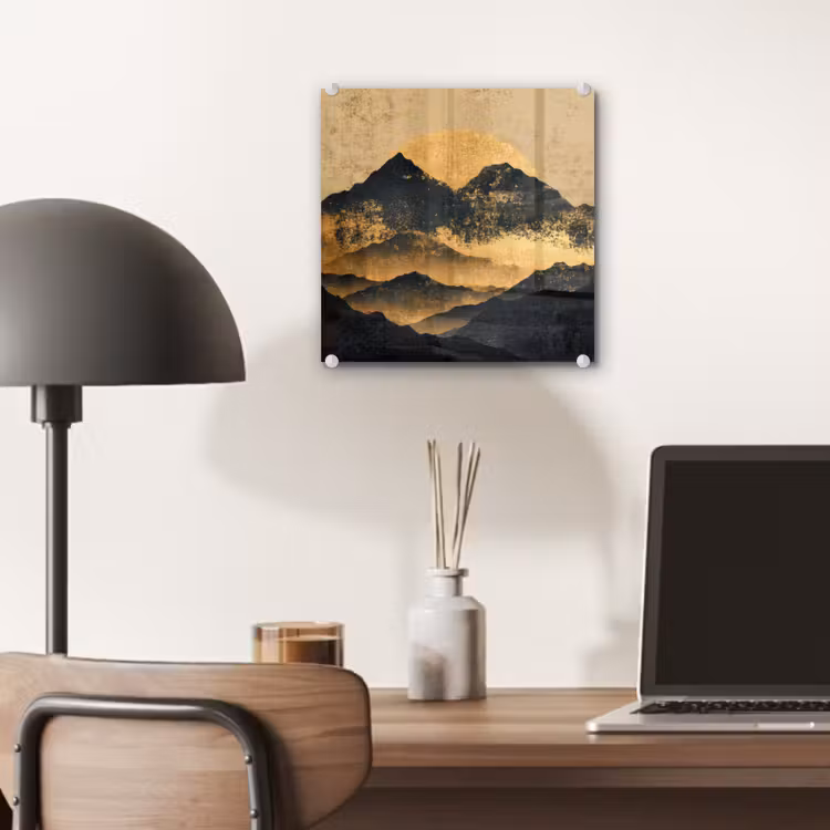 Glas schilderij - Gouden Bergen bij Maanlicht — 7