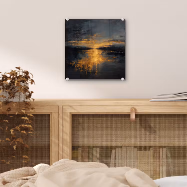 Glas schilderij - Gouden Reflectie op Water — 5