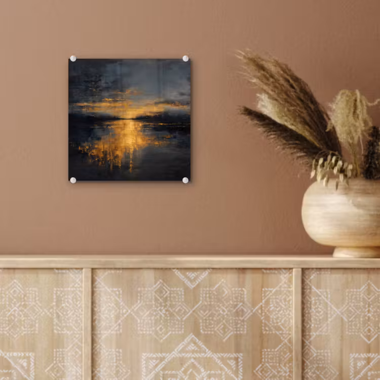 Glas schilderij - Gouden Reflectie op Water — 6
