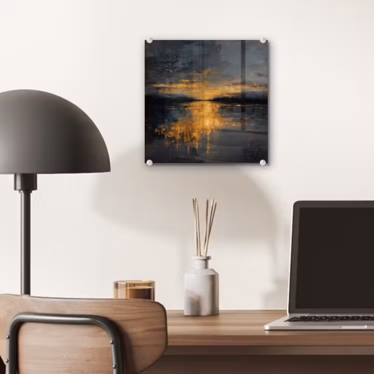 Glas schilderij - Gouden Reflectie op Water — 7