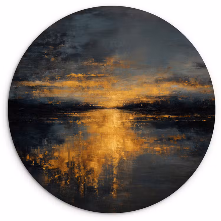 Muurcirkel - Abstracte Zonsondergang aan Water Goud — 1