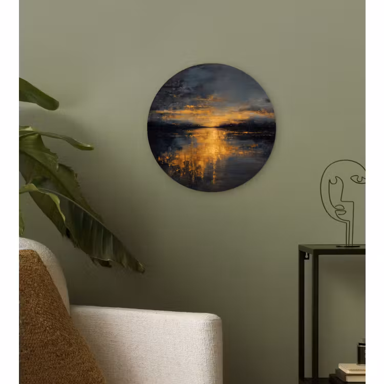Muurcirkel - Abstracte Zonsondergang aan Water Goud — 3