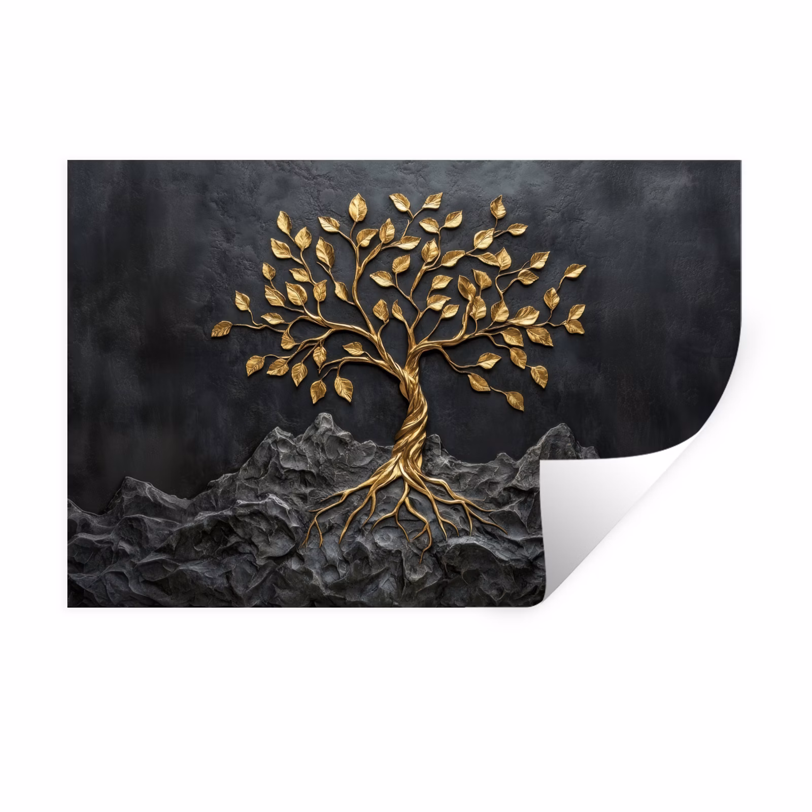 Muursticker - Bladeren - Goud - Boom - Rots — 1