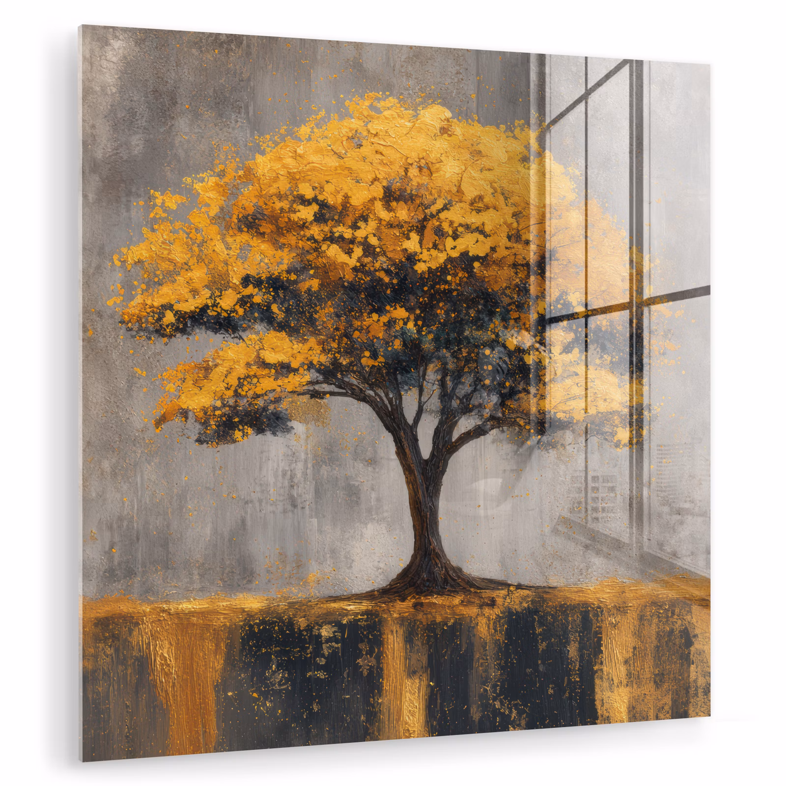 Glas schilderij - Boom - Bladeren - Goud - Abstract — 1