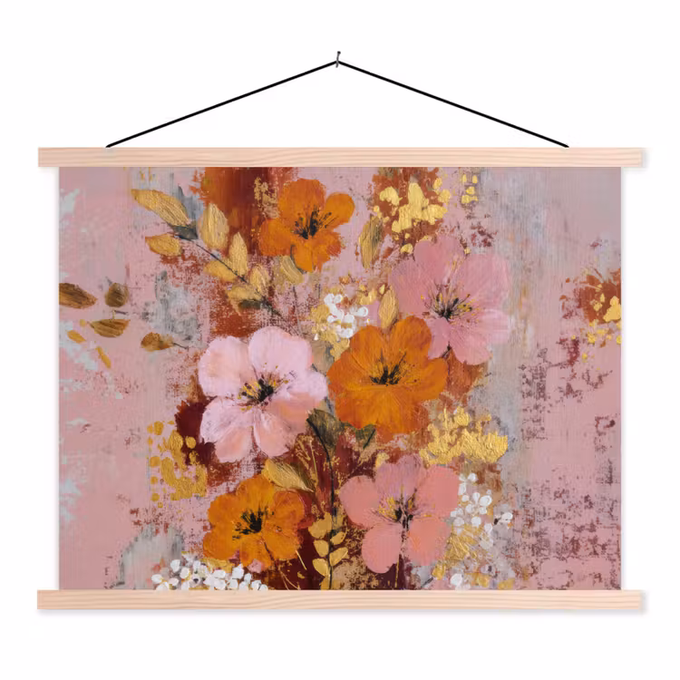 Schoolplaat - Schilderij - Bloemen - Rustiek - Roze — 1