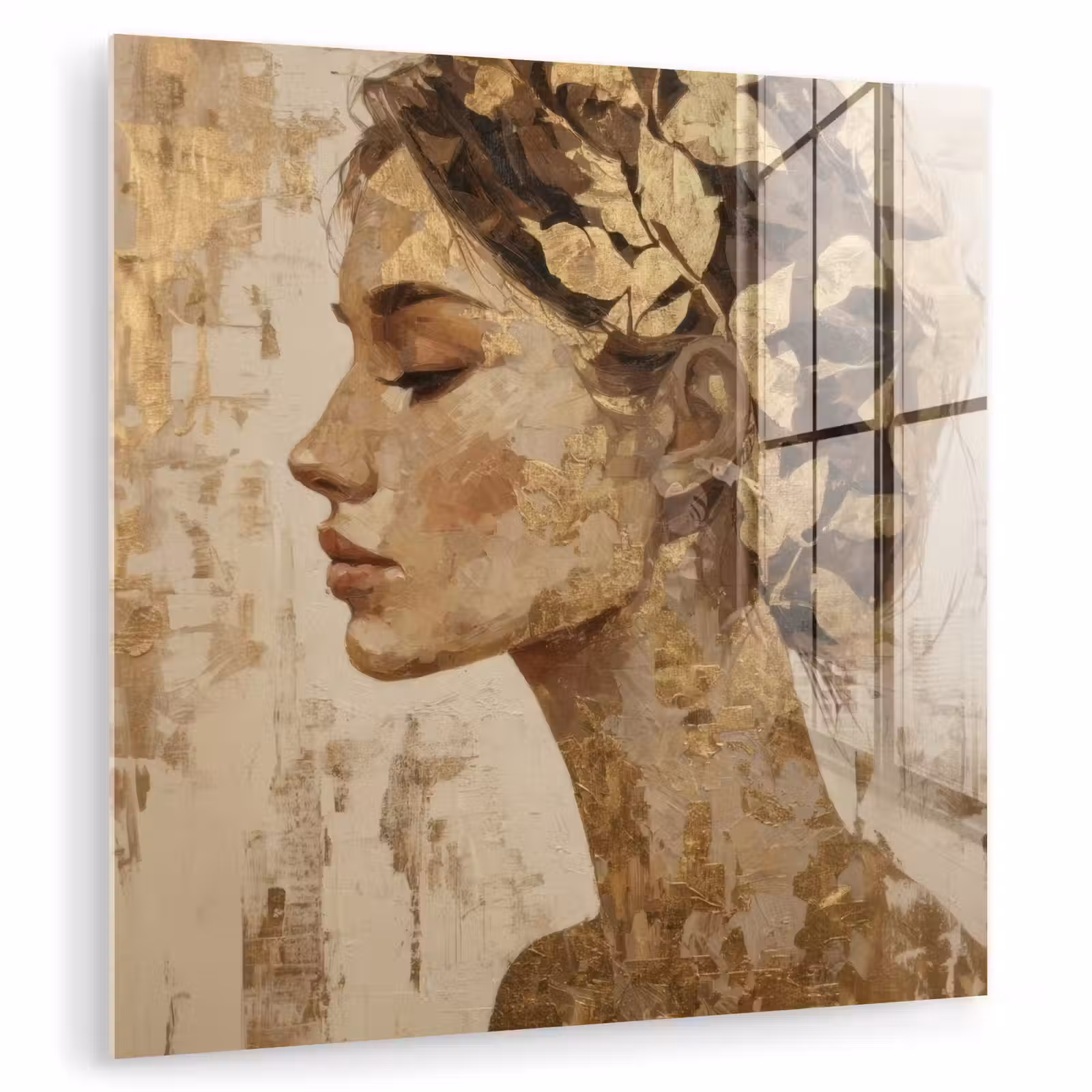 Glas schilderij - Vrouw - Goud - Abstract - Textuur — 1