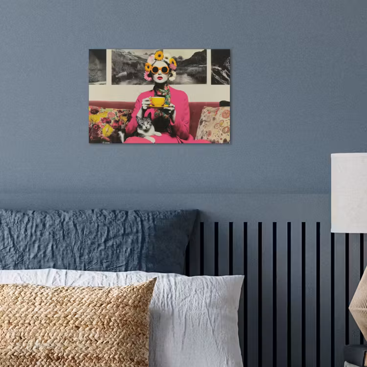 Poster - Vrouw - Kat - Bloemen - Kopje - Retro — 3